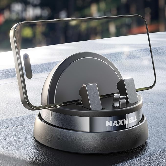 Maxwell Car Phone Holder with Cable Storage Design Compatible with iPhone 16 Pro Max 15 Samsung Galaxy S24 NonSlip Silicone Backing Snap Fastener Design Universal Compatibility Car Phone HolderCar AccessoriesSecure Grip: Features a non-slip silicone backi