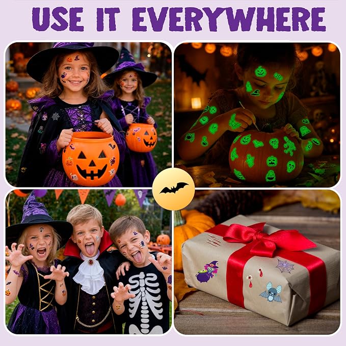JOYIN 300+ Halloween Temporary Tattoos for Kids – Assorted Designs with Glow-in-the-Dark Tattoos