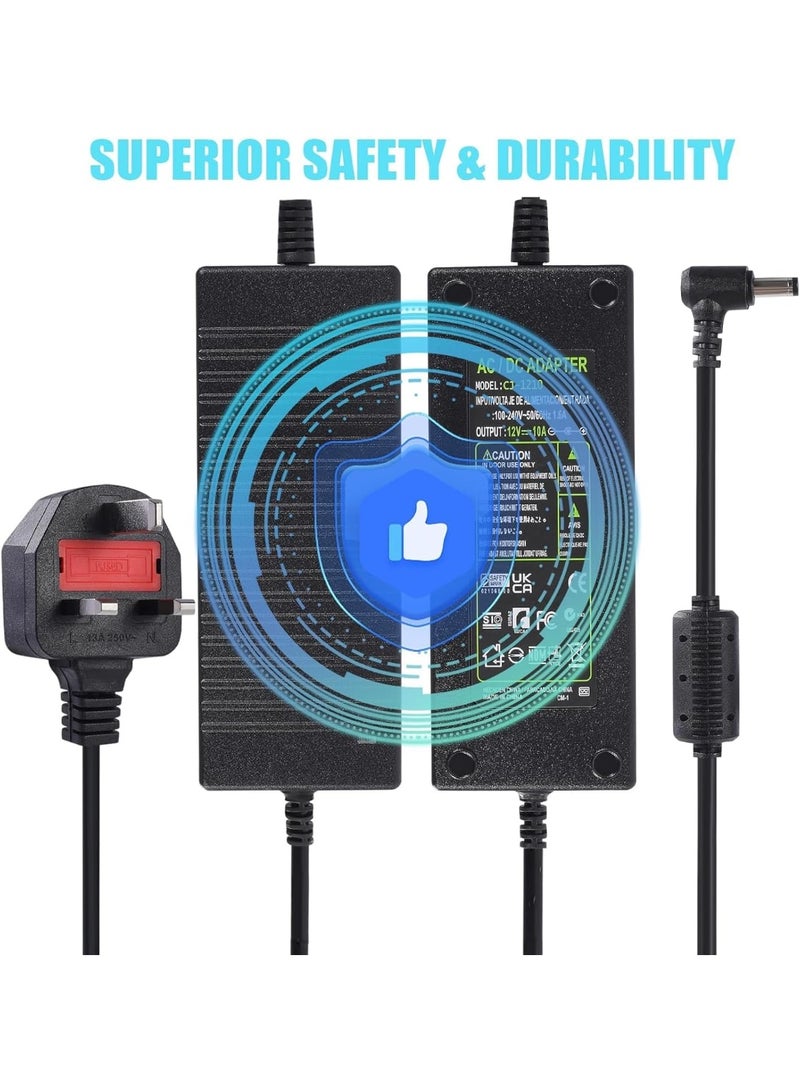 AC 100-240V to DC 12V 10A Power Supply Adapter Converter Transformer 12 Volt 10 Amp 120W with 5.5mm x 2.5mm /2.1mm DC Output Jack for 5050 3528 LED Strip Light CCTV Cameras 3D Printer