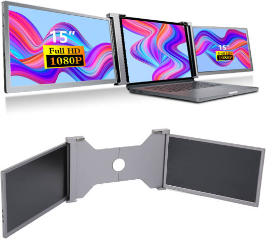 Xcess Triple Portable Monitor For Laptop, 15" FHD 1080P IPS Screen Extender, Type-C Port, Plug and Play, 235° Rotation Angle, Retractable Stand, For Laptop / PC and Smartphone, Silver | XCESS15Computer & Laptop AccessoriesRotation AngleThe left screen rot