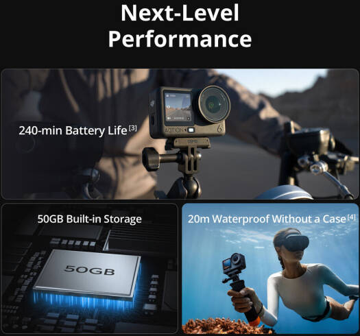 DJI Osmo Action 6 Adventure Combo – Variable f/2.0 Aperture, 4K120, 3 Batteries, Selfie Stick, 50GB