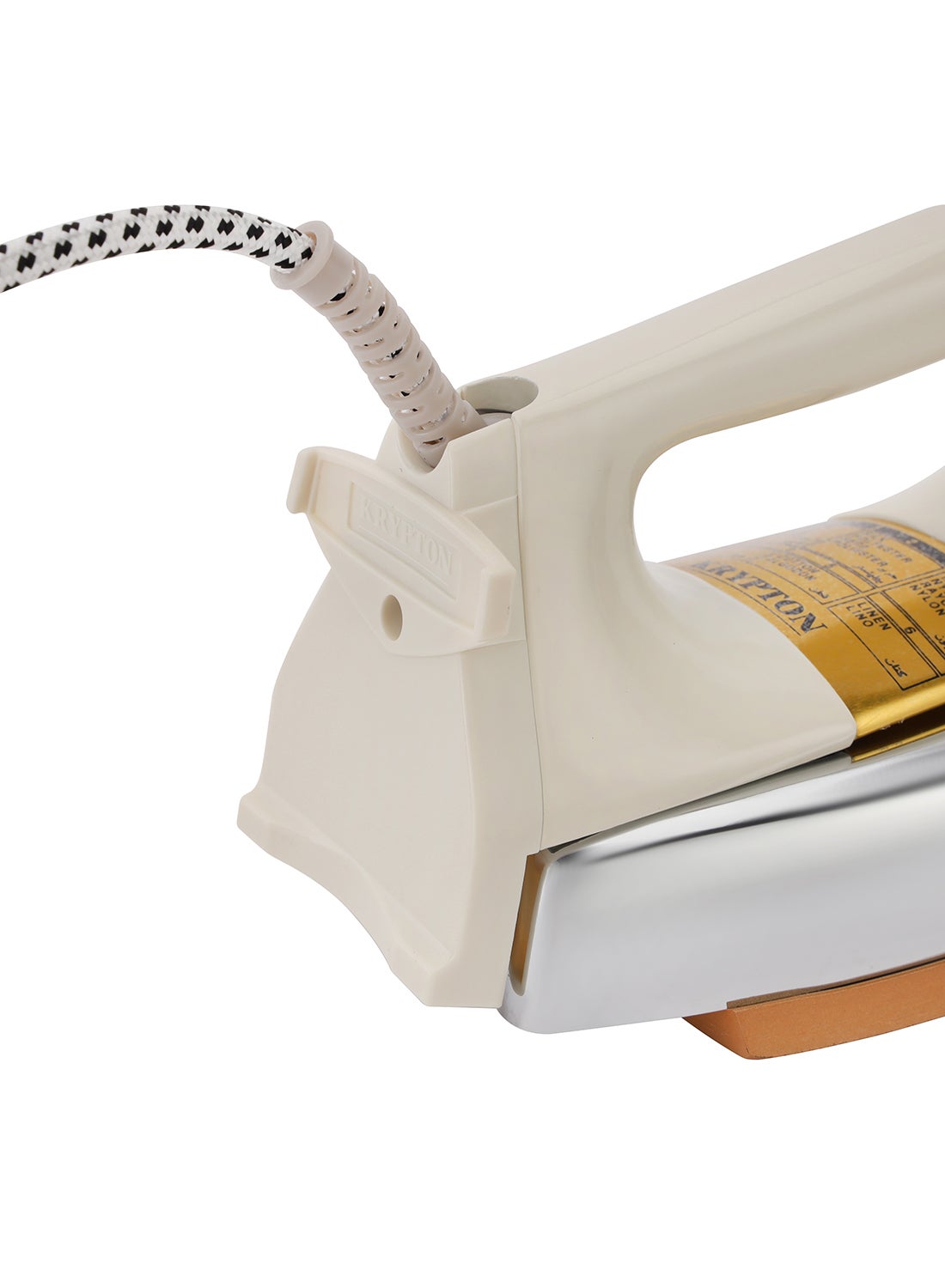 Krypton Automatic Dry Iron 1200 W KNDI5218 - White /GoldenHome AppliancesNewly designed iron ensures effortless ironing and helps easily remove stubborn wrinkles and creases. 60-micron Teflon coating that offers smooth and non-stick ironing results on any