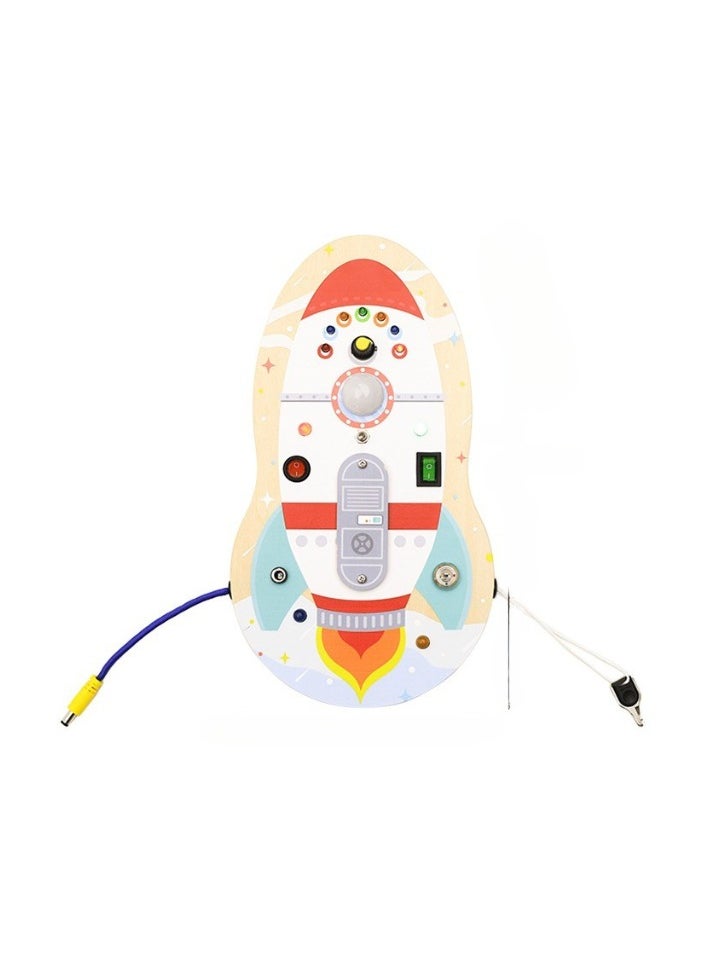 Pordi Rocket busy boardMaterial: Plywood / Pinewood, Age: 3+, Sensory: Technology, Visual, Color, Fine Motor