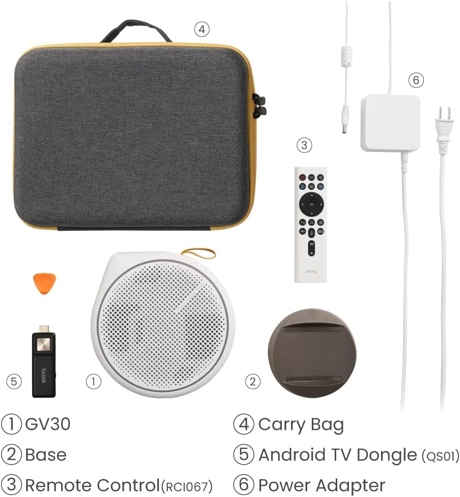 BenQ GV30 Wireless Mini Portable ProjectorAudio & VideoProject Your Spirit Freely 2.1 Channel Audio: Theatric Sound in DetailsSolid audio performance from its 2.1 channel Bluetooth speaker with extra bass elevates any movie-watching to five-star film even