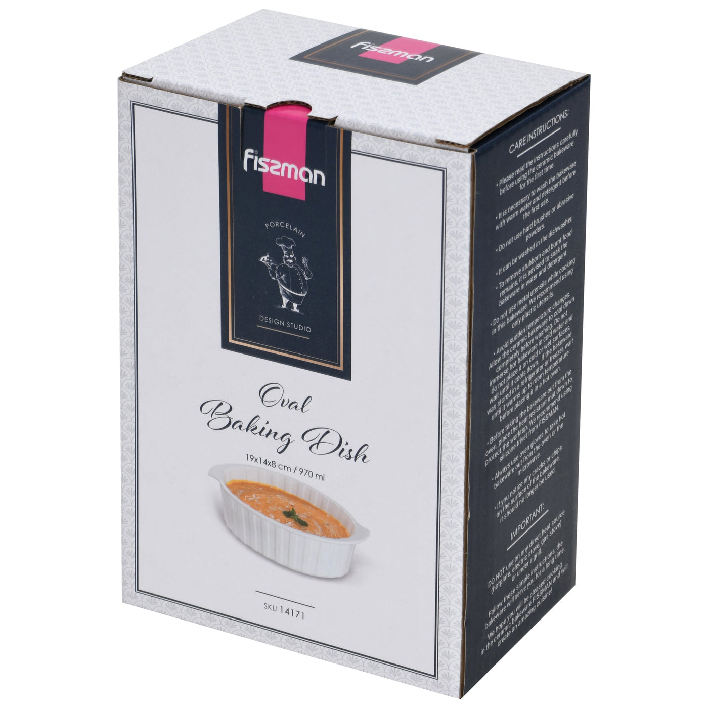 FISSMAN Oval Baking Dish 19x14x8cm 970ml Porcelain | Oven & Microwave Safe Baking Dish, without Lid
