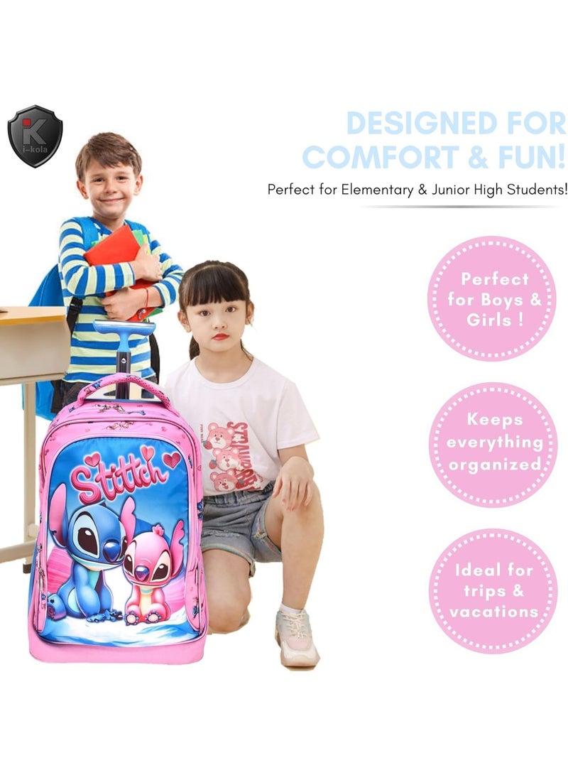 i-kola 3pcs Stitch Pink Kids Rolling School Bag Set - designed for comfort and fun.