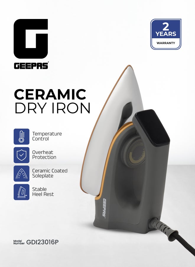 Geepas GDI23016 1310W Dry Iron – Non-Stick Soleplate, Adjustable Thermostat Control, Indicator Light, 2-Year Warranty, Multicolour