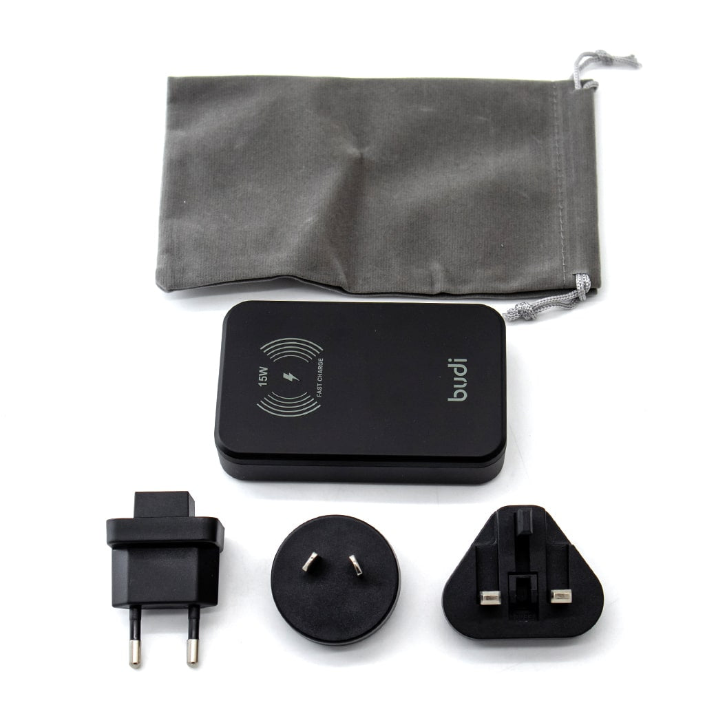 Budi 30W Dual USB-C PD and USB QC Magsafe Wireless Charger Global Travel Charger - BlackMobile AccessoriesBudi 30W Dual USB-C PD and USB QC Magsafe Wireless Charger Input 100-240 V 50/60 Hz Total output power 30 W max USB-C output 5V / 9V = 3A, 12V = 2.5A