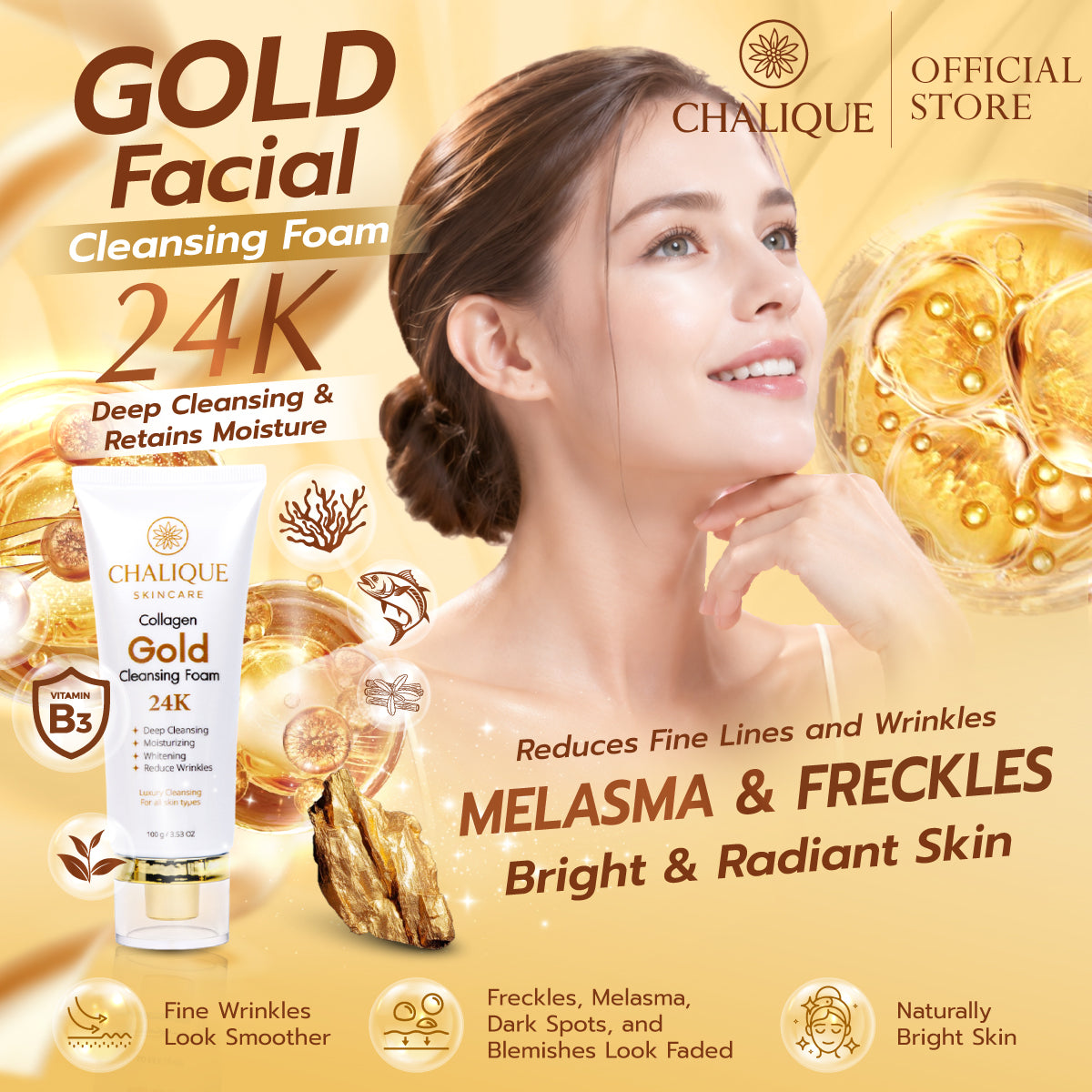 CHALIQUE Collagen Gold 24K Cleansing Foam – Hydrating Facial Cleanser