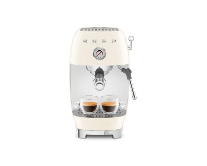 Smeg ECF03CRUK Espresso Coffee Machine with Cold Brew – 15 Bar, 58mm Portafilter, Milk Steam Wand, 1.4L Water Tank, Cream