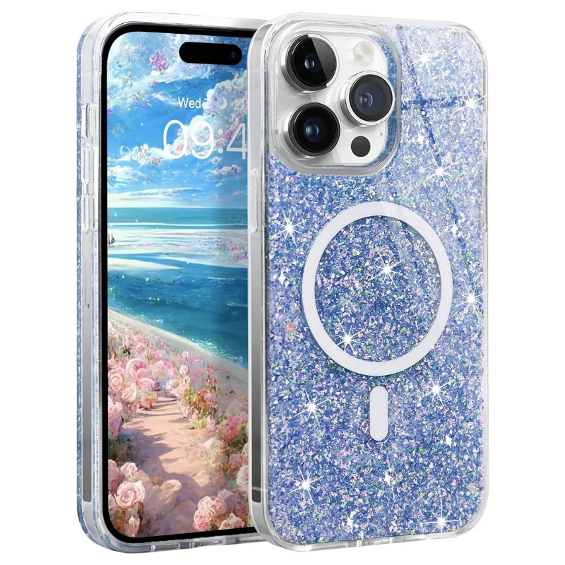 Awamix Sparkle Case for iPhone 15 Pro Max with MagSafe Glitter  Shockproof Blue