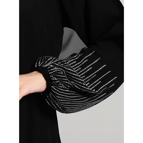 Women’s Embroidered Abaya with Hijab – Long Sleeve Maxi Modest Islamic Dress (Black2)