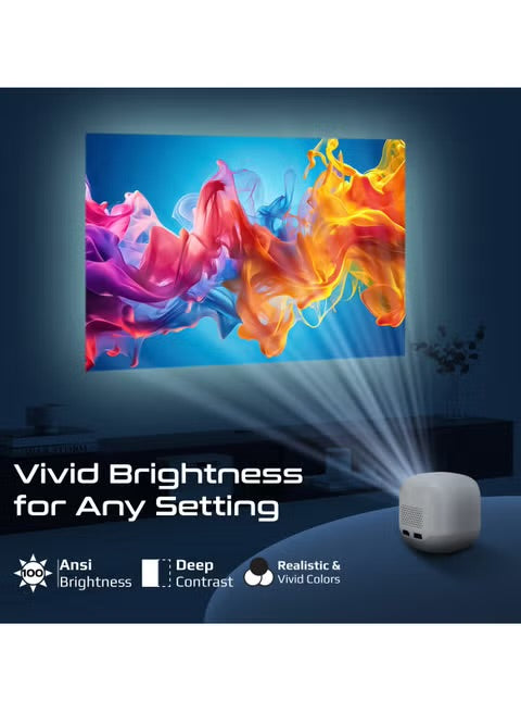 Promate CubeCast-2 Digital Mini Projector with DLP Technology, HD 720P Resolution, 4K@60Hz Support, Wireless Screen Sharing, Auto Keystone Correction, HDMI & USB Connectivity, Built-In Speaker, White