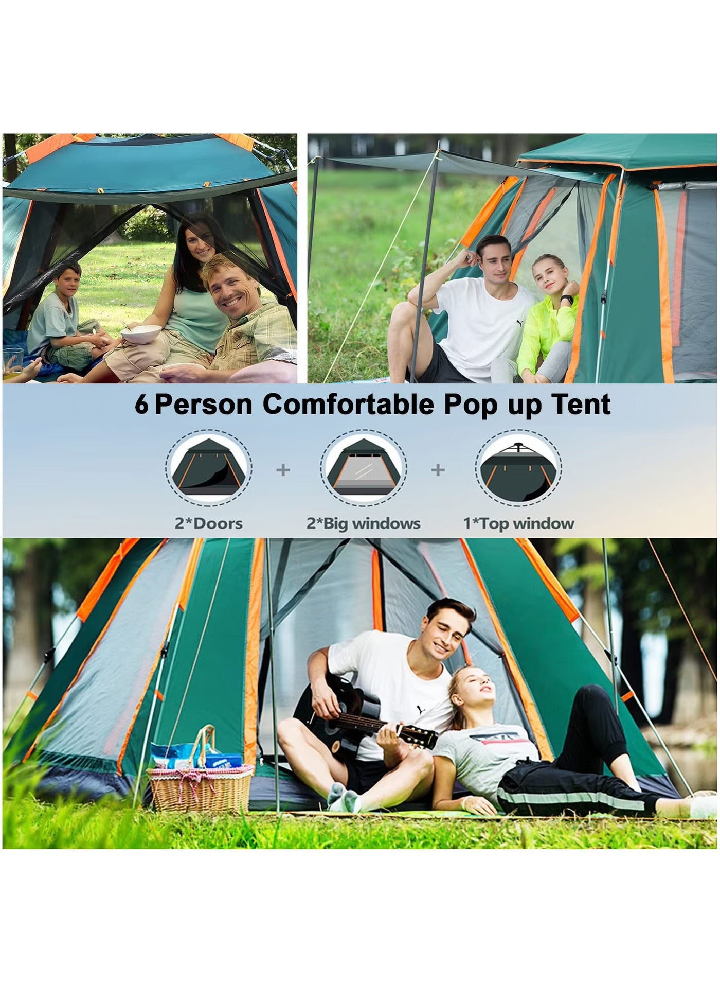 Cyber 6-Person Automatic Pop-Up Camping Tent – Waterproof Portable Tent with 2 Doors, Mesh Windows & Carry Bag