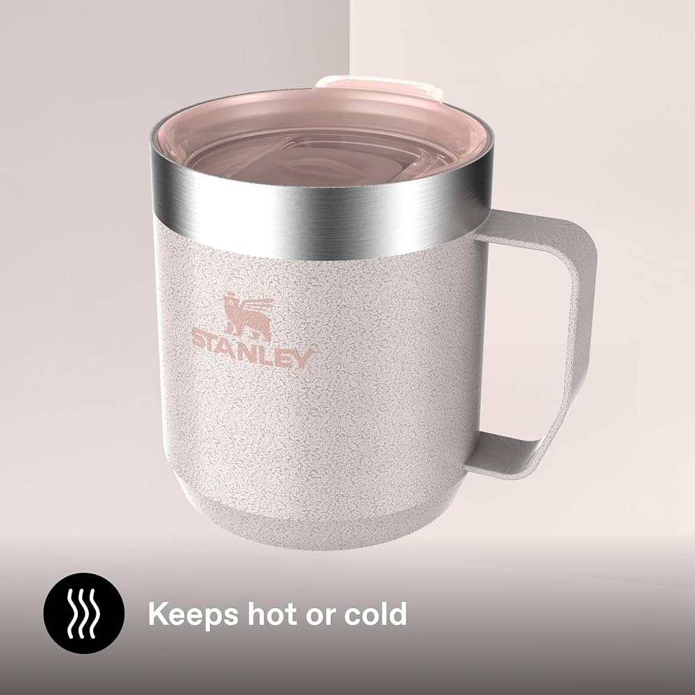 Stanley Classic Legendary Camp Mug 0.35L Rose Quartz | Insulated Stainless Steel Travel Mug | 1.5 Hrs Hot, 3 Hrs Cold | Dishwasher Safe | BPA-Free