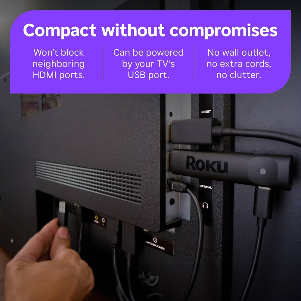 Roku Streaming Stick Plus 4K HDR Streaming Device, Roku Voice Remote with TV Controls, HDR10+, HLG, Dual-Band Wi-Fi, Black