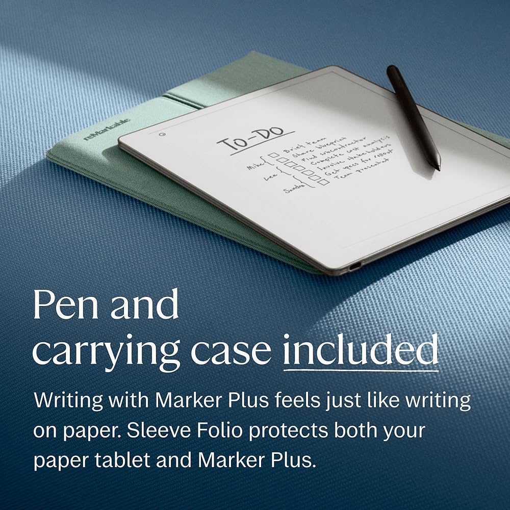 reMarkable Paper Pure 10.3-Inch E Ink Paper Tablet with Marker Plus & Folio, Digital Notebook for Writing, Reading & Note-Taking