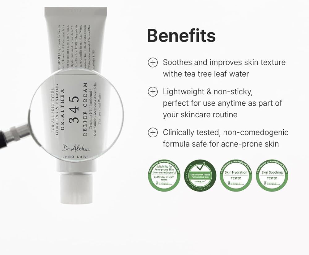 Dr.Althea 345 Relief Cream 50ml | PDRN & Niacinamide Moisturizer | Soothing Recovery & Blemish Care | Korean Vegan Skincare