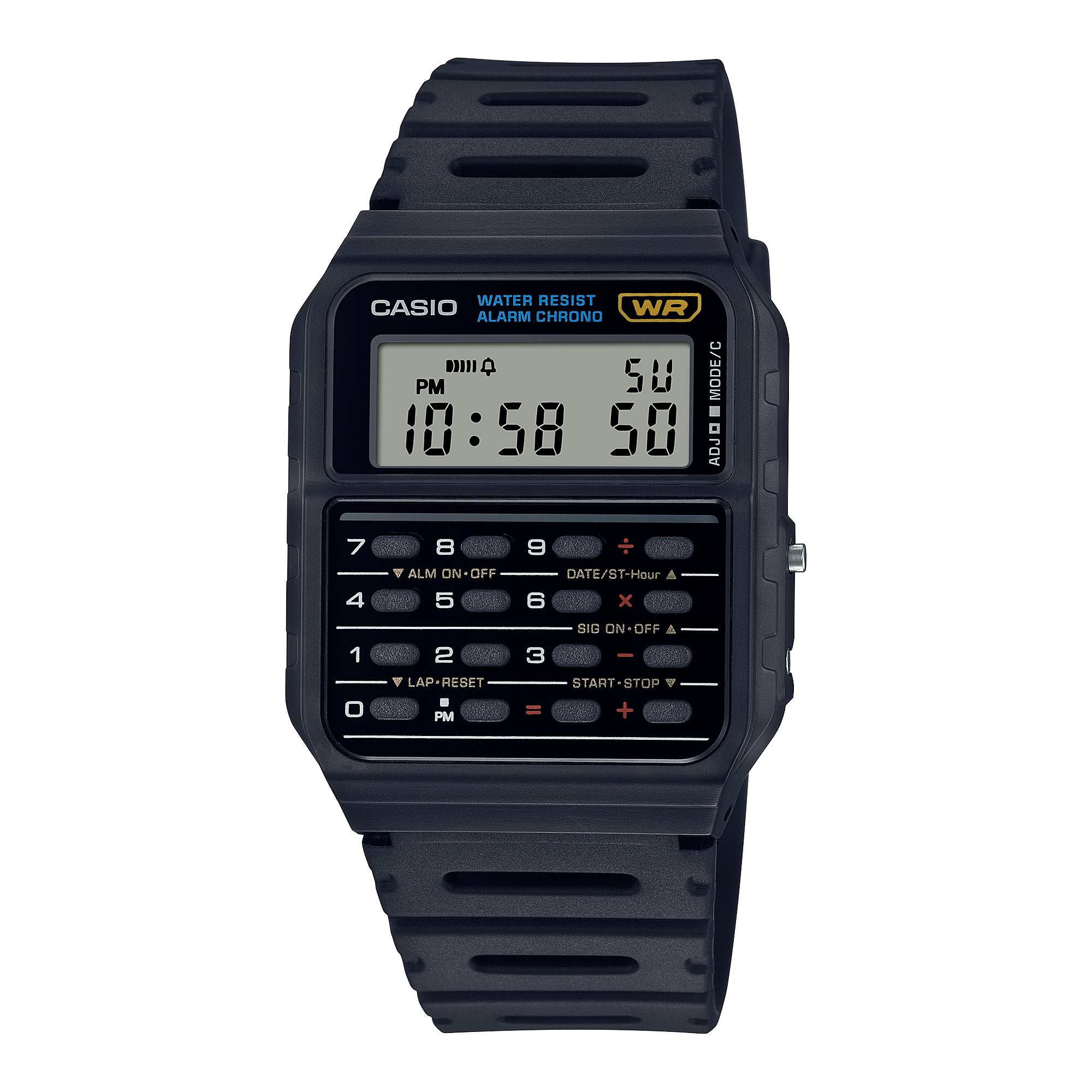 Casio Unisex Digital Dial Stainless Steel Band Watch CA-53W-1ERJewelleryThe Casio core retro model boasts convenience on the wrist, calculations are completed seamlessly with 8-digit calculator watch. Band Material: Resin 8-Digit Calculator: Constants for