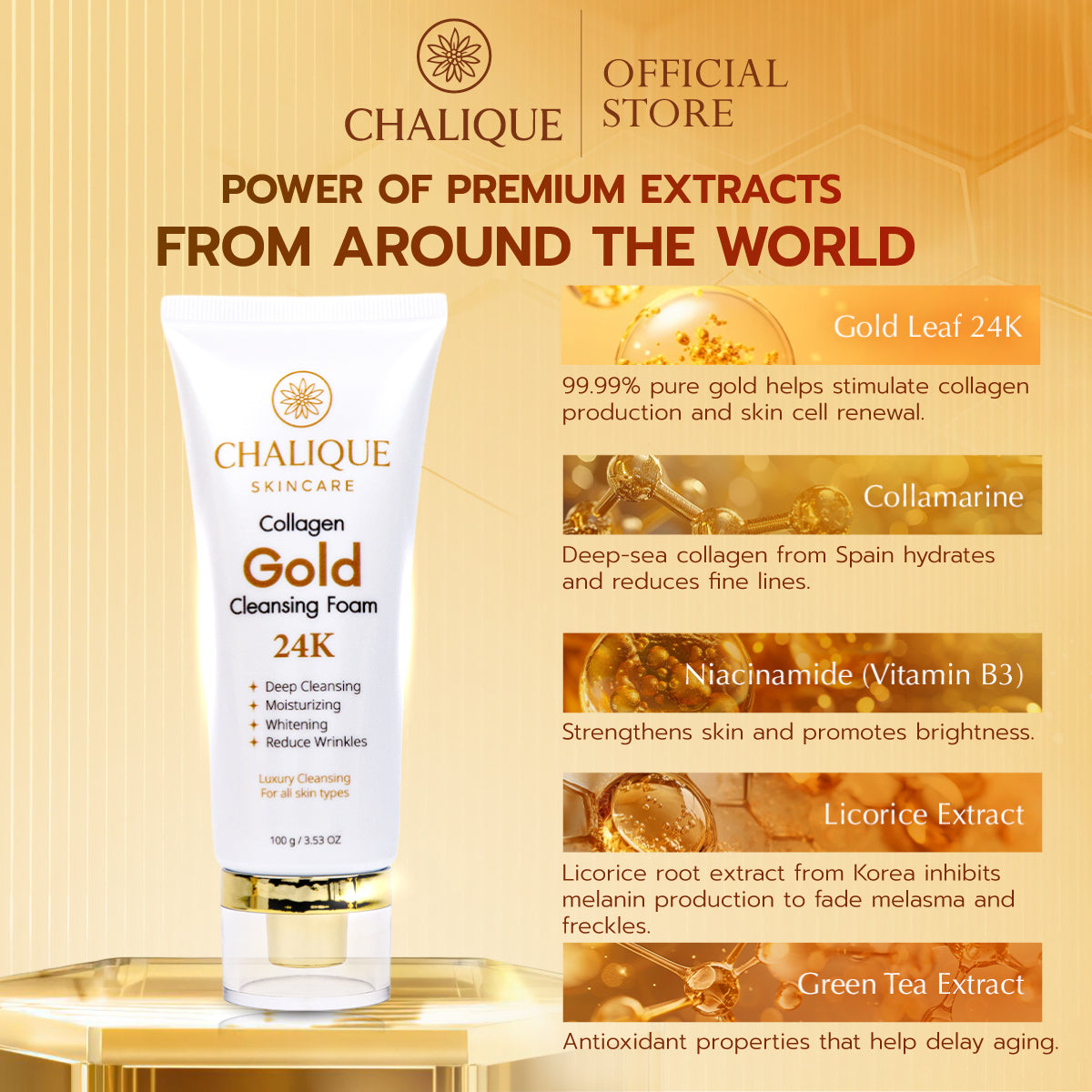 CHALIQUE Collagen Gold 24K Cleansing Foam – Hydrating Facial Cleanser