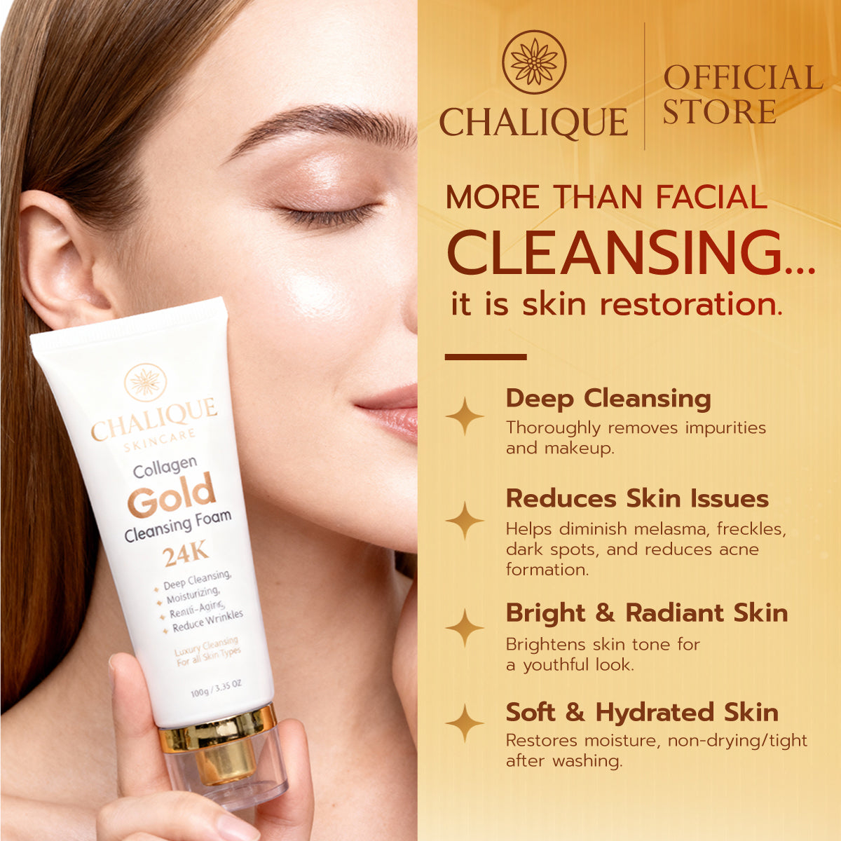CHALIQUE Collagen Gold 24K Cleansing Foam – Hydrating Facial Cleanser