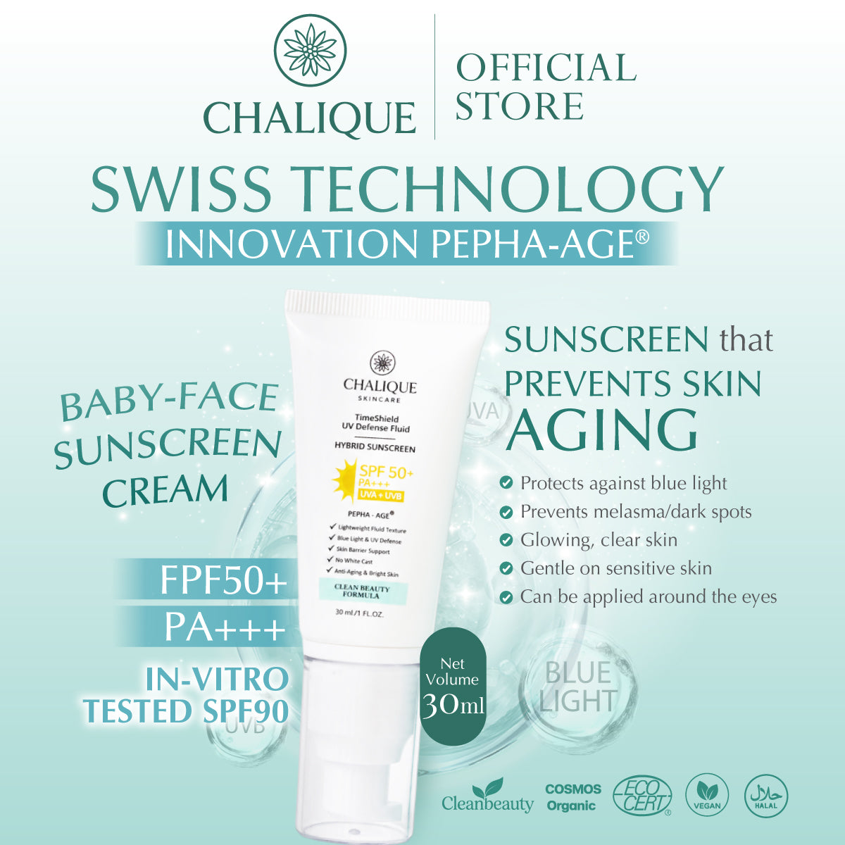 CHALIQUE Timeshield UV Defense Fluid Hybrid Sunscreen SPF – Lightweight UV Protection