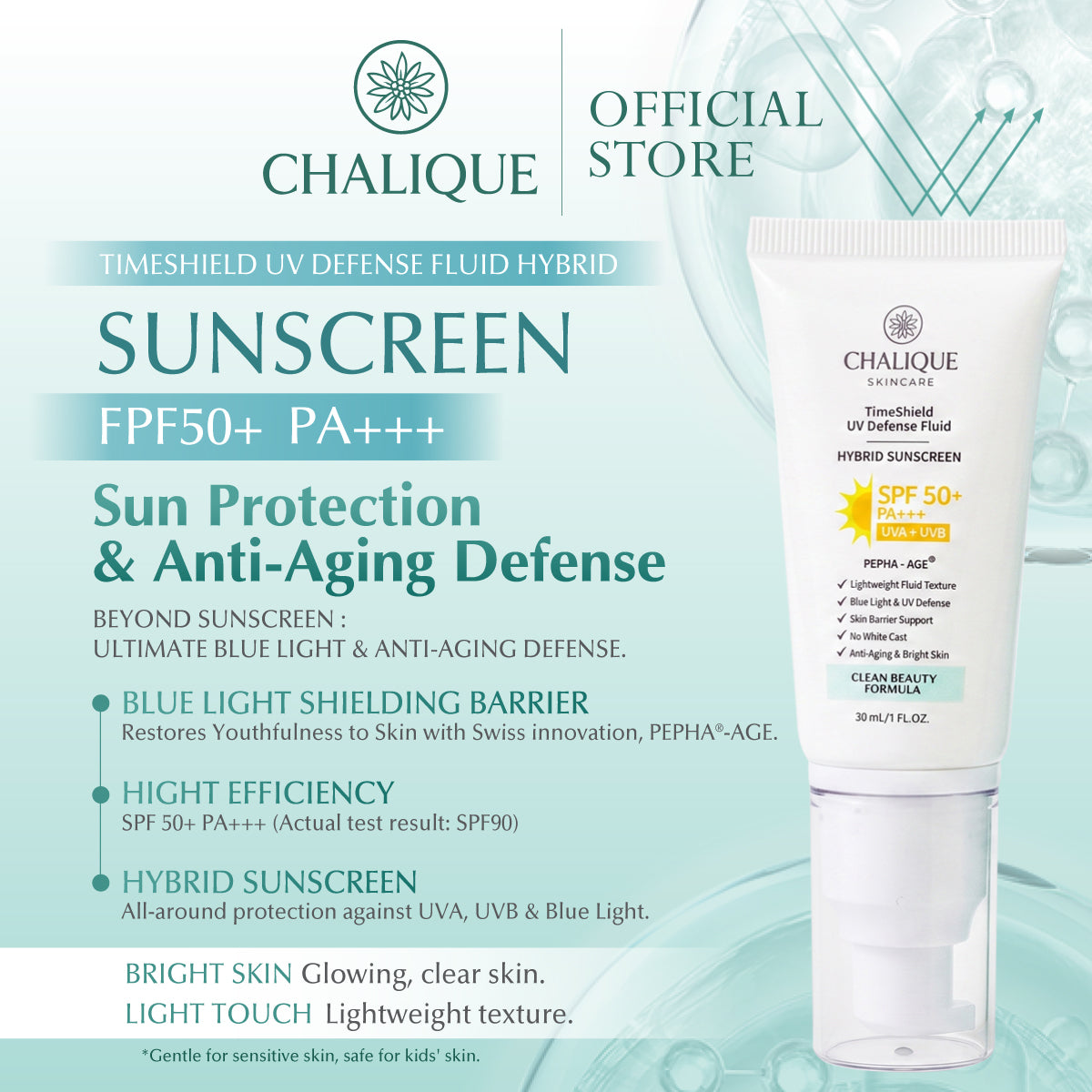 CHALIQUE Timeshield UV Defense Fluid Hybrid Sunscreen SPF – Lightweight UV Protection