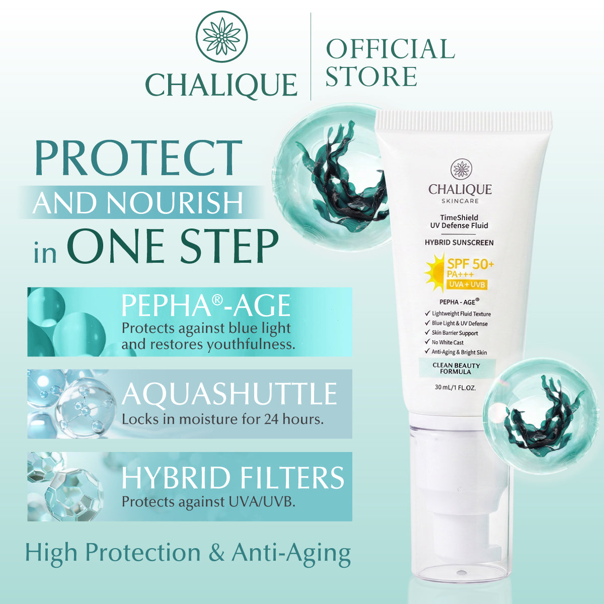 CHALIQUE Timeshield UV Defense Fluid Hybrid Sunscreen SPF – Lightweight UV Protection