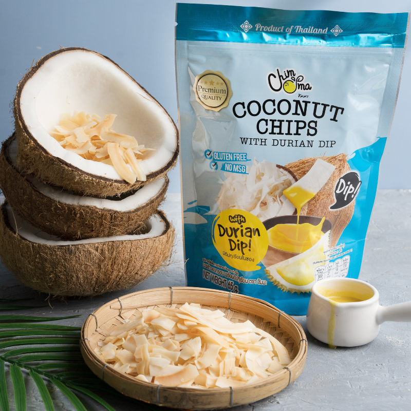 CHIMMA Coconut Chips with Durian Dip 65GSnacksA delightful snack made from crispy coconut chips, paired with a bold and aromatic durian dip. The light crunch of coconut chips contrasts beautifully with the creamy texture and deep flavor of the durian dip,