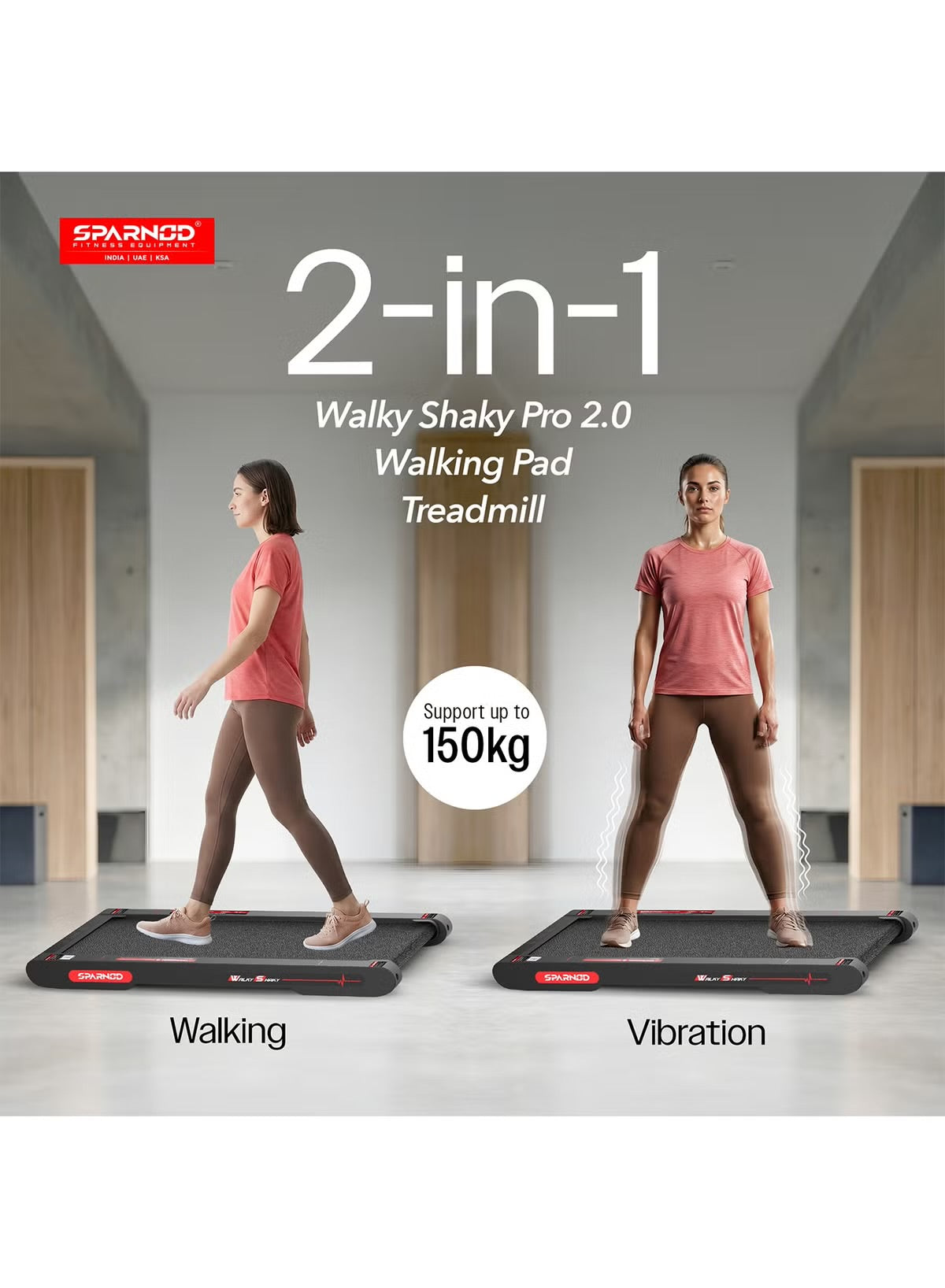 Sparnod Fitness WalkyShaky 2.0 PRO Walking Pad, 3HP Motor, 10% Manual Incline, LCD Display, 3–6 km/h Speed, 150kg Capacity, Foldable Treadmill for Home & Office