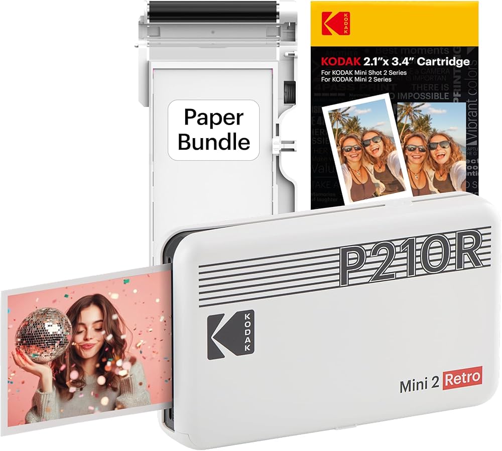 KODAK P210 Mini 2 Retro Mobile Photo Printer – Bluetooth Smartphone Printer, 4Pass Technology, 54×86mm Photos, 68 Sheets & 6 Cartridges