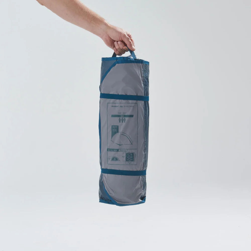 QUECHUA MH100 3-Person Camping Tent – Grey, Waterproof Dome Tent with Compact Carry Bag