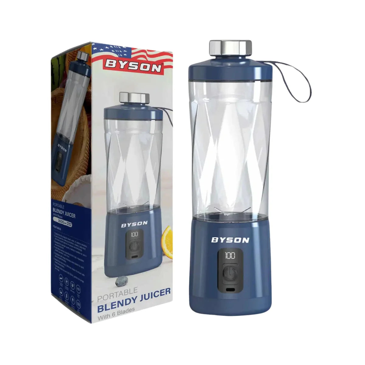 BYSON Portable Blendy Juicer – 600ml, 6 Blades, Rechargeable | JU001 BlueKitchen StorageIntroducing the BYSON Portable Blendy Juicer - the ultimate on-the-go juicing solution! With a generous 600ml capacity, 6 sharp blades, and rechargeable battery, enjoy