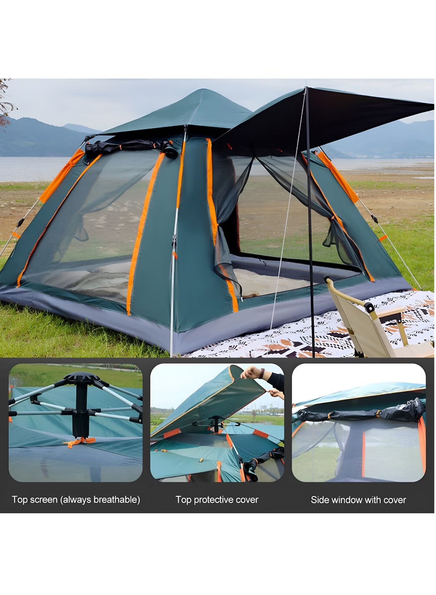 Cyber 6-Person Automatic Pop-Up Camping Tent – Waterproof Portable Tent with 2 Doors, Mesh Windows & Carry Bag
