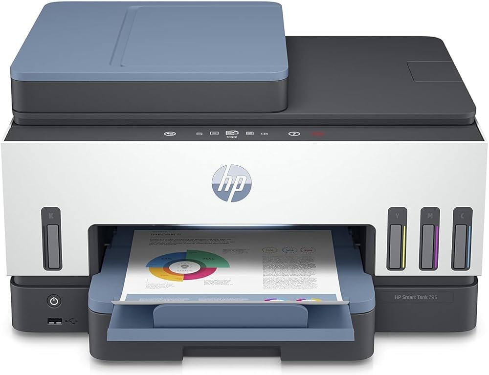 HP Smart Tank 795 All-in-One Ink Tank Printer wireless, Print, Scan, Copy, Fax, Auto Duplex Printing, Document Feeder, Print up to 18000 black or 8000 color pagesPrinters & AccessoriesBoost productivity with mobile setup, two-sided printing, Magic touch p