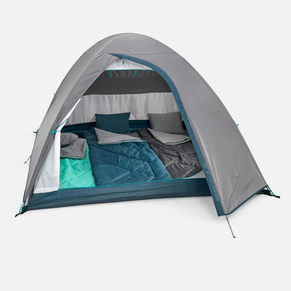 QUECHUA MH100 3-Person Camping Tent – Grey, Waterproof Dome Tent with Compact Carry Bag