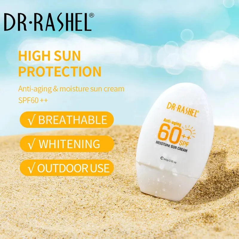DR. RASHEL Anti-Aging Moisturizing Sunscreen Cream SPF 60++ White 60gPersonal Care🌞 Broad Spectrum Protection: SPF 60++ shields against harmful UVA and UVB rays, preventing sunburn and premature aging. 🧴 Anti-Aging Formula: Enriched with antioxidants to