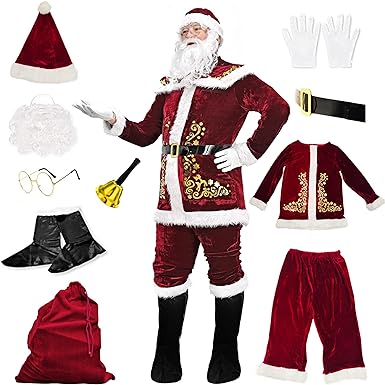 Deluxe Velvet Santa Suit for Adults 11-Piece Full