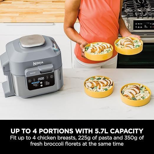 Ninja Speedi 5.7L cooking vegetables, meat, and rice