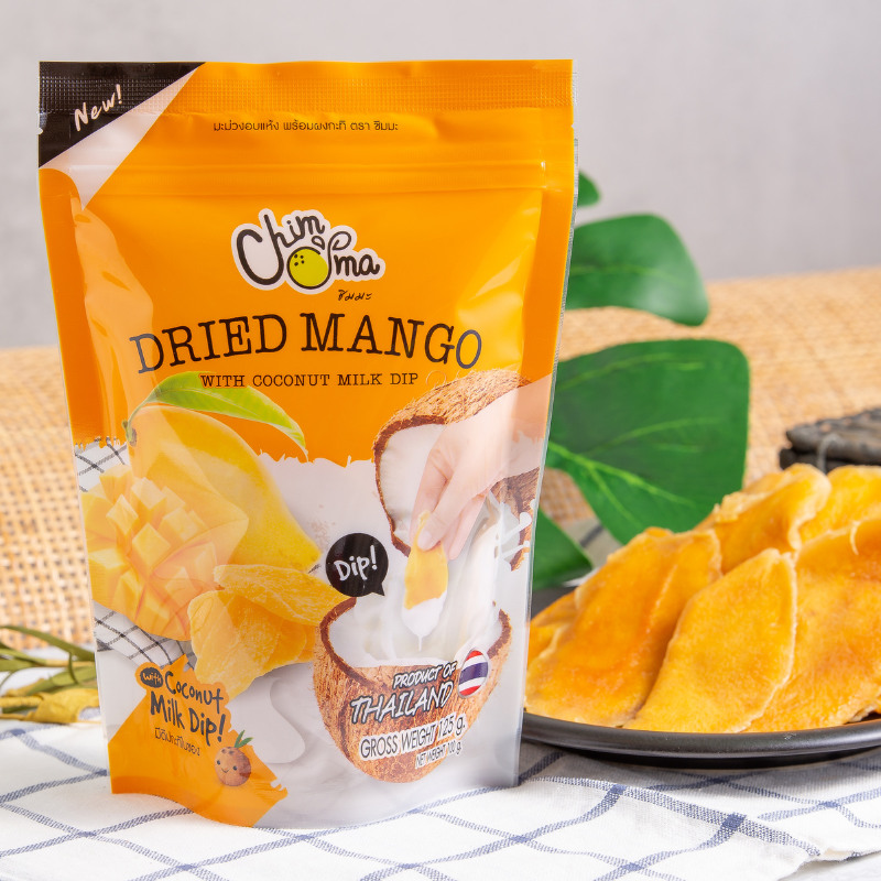 CHIMMA Dried Mango with Coconut Milk Dip 100GSnacksEnjoy the naturally sweet and tangy flavor of premium Thai sun-ripened mangoes, carefully dried to preserve their soft, chewy texture. The luscious mango pairs beautifully with the smooth and creamy cocon