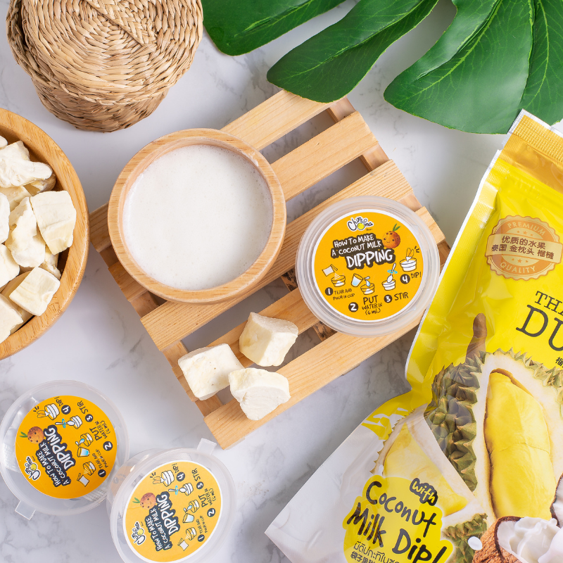 CHIMMA Freeze Dried Durian with Coconut Milk Dip 50GSnacksFor true durian lovers! Enjoy 100% premium Thai durian, freeze-dried to maintain its natural sweetness and creamy texture in a crispy, melt-in-your-mouth form. The bold durian flavor is perfectly c