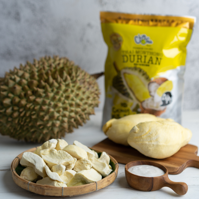 CHIMMA Freeze Dried Durian with Coconut Milk Dip 50GSnacksFor true durian lovers! Enjoy 100% premium Thai durian, freeze-dried to maintain its natural sweetness and creamy texture in a crispy, melt-in-your-mouth form. The bold durian flavor is perfectly c