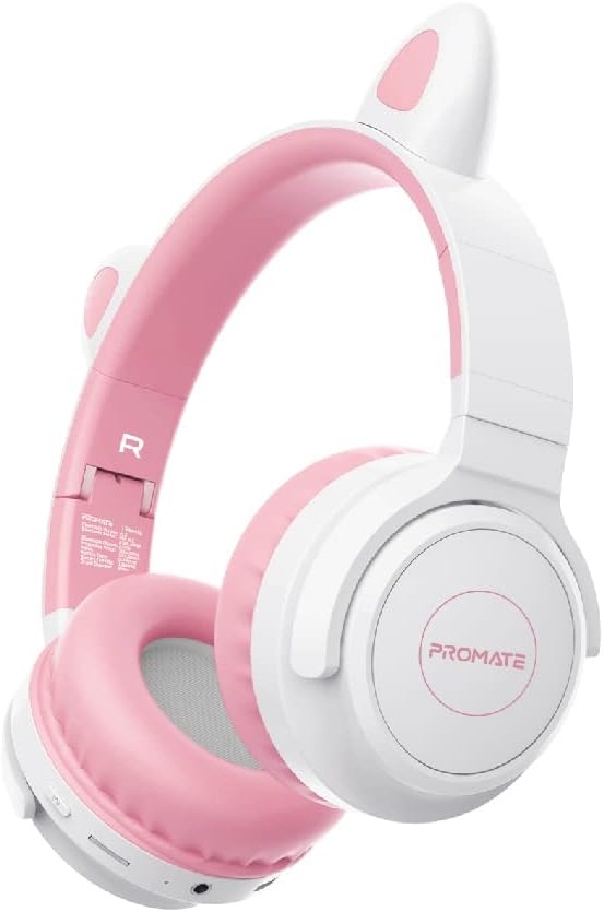 Promate Kids Wireless Bluetooth Headphones, Kawaii Style Wired/Wireless Foldable Headphones with Attached LED Cat Ears, 93Db Safe Volume Limit, Mic, AUX, TF Card Slot and 40H Playtime, PandaHeadphonesKeep your kids entertained and their ears protected wit