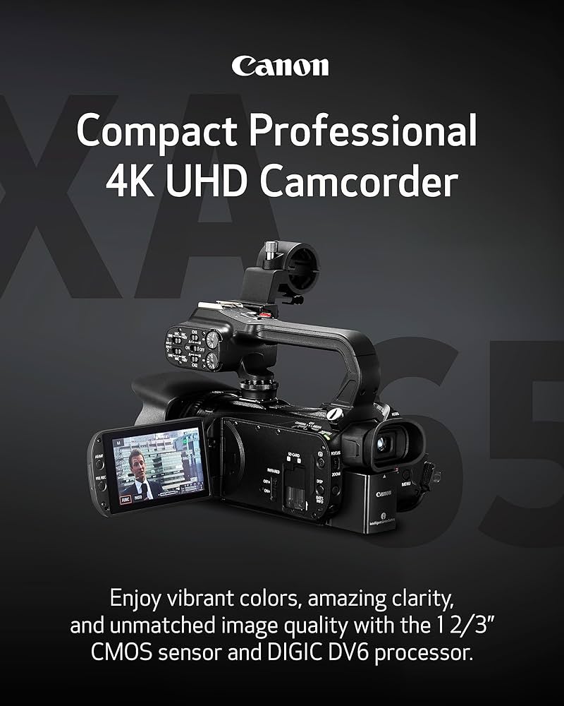 Canon XA60 Professional UHD 4K Camcorder with LCD Touchscreen and 20x Optical Zoom Lens - BlackCamerasOption to view the date and time in the on-screen display (OSD) while recording; white balance can be changed while recording. 1/2.3" CMOS Sensor, DIG!C