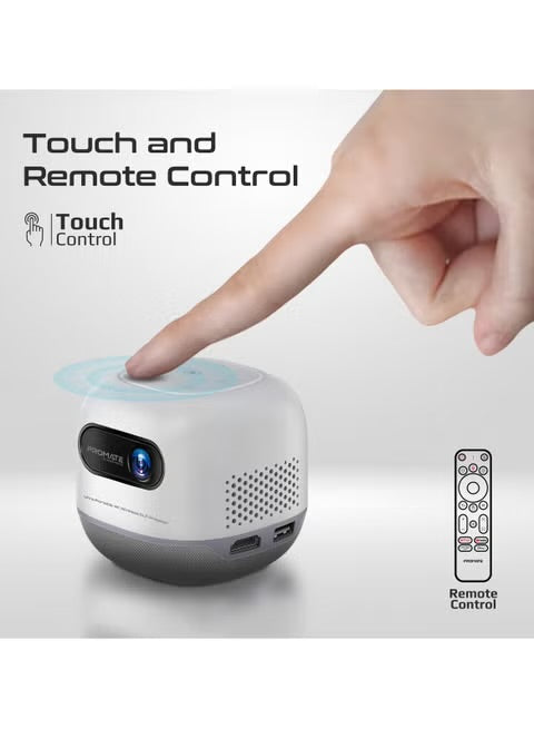 Promate CubeCast-2 Digital Mini Projector with DLP Technology, HD 720P Resolution, 4K@60Hz Support, Wireless Screen Sharing, Auto Keystone Correction, HDMI & USB Connectivity, Built-In Speaker, White