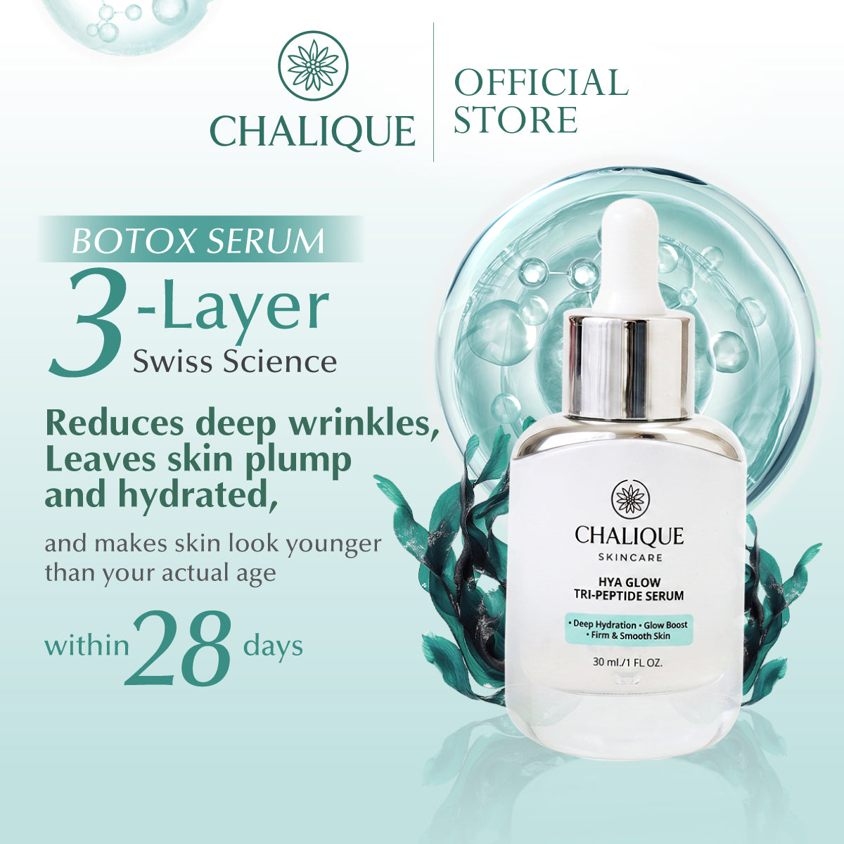 CHALIQUE Hya Glow Tri-Peptide Serum – Hyaluronic Acid & Peptide Hydrating Facial Serum