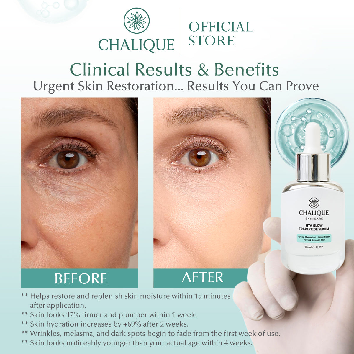 CHALIQUE Hya Glow Tri-Peptide Serum – Hyaluronic Acid & Peptide Hydrating Facial Serum