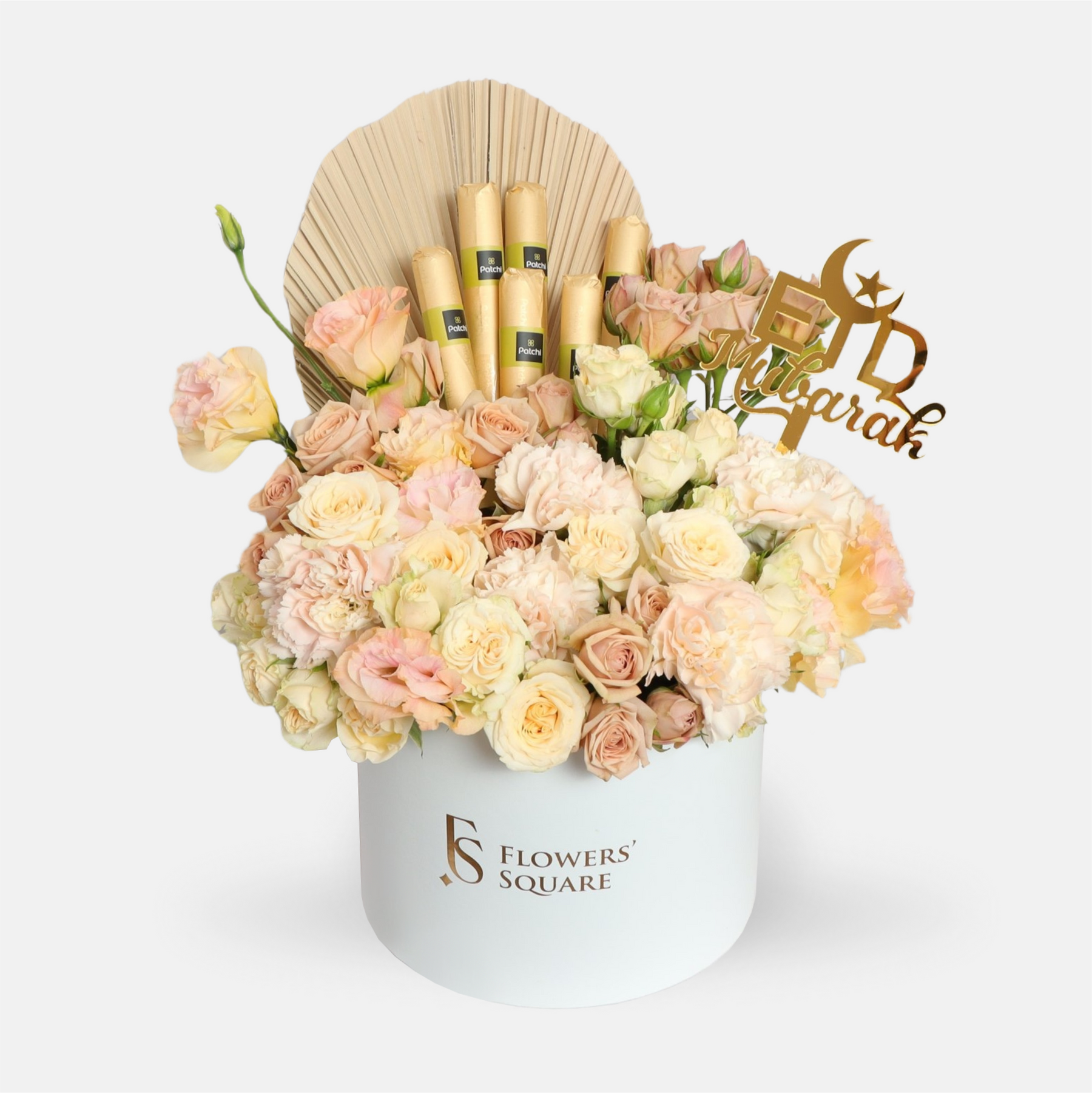 Eid Mubarak Patchi Flower BoxGifts and HampersCelebrate Eid with the elegant and indulgent Eid Mubarak Patchi Flower Box. Featuring exquisite Patchi chocolates and a beautiful arrangement of flowers, this box is the perfect gift to delight your loved ones