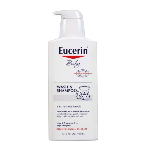 Eucerin 2-In-1 Tear Free Formula Wash And ShampooPersonal CareTear-Free 2-in-1 Formula: Gently cleanses baby’s hair and body without causing irritation to the eyes. Fragrance-Free & Soap-Free: Ideal for sensitive skin; free from fragrances, dyes, and dryi