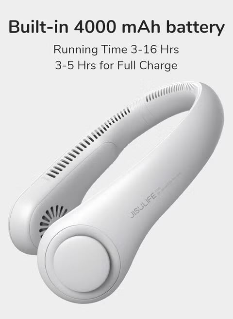 JISULIFE Life 3 Portable Neck Fan, Bladeless Hands-Free Wearable Fan, 4000mAh Rechargeable Battery, USB-C Personal Cooling Fan, Headphone Design